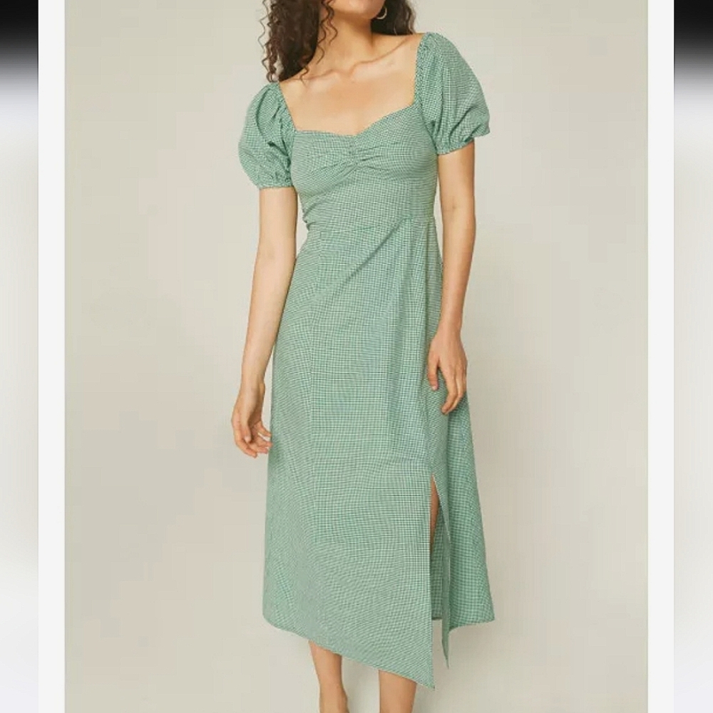 Compañia Fantastica Gingham Plaid Puff Sleeve Midi Dress ModCloth Green White M